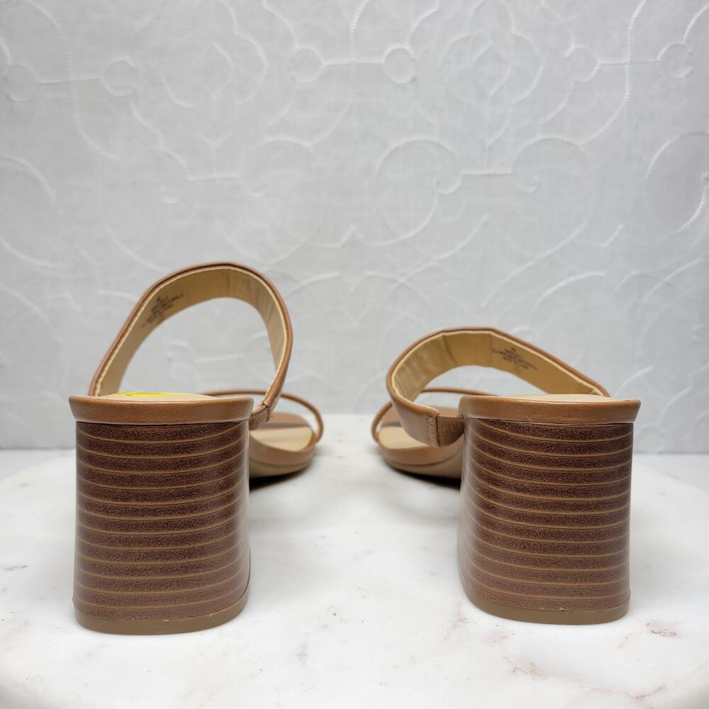 Nine West Gamer Strappy Sandals Womens 9 Brown Open Toe Slip On Block Heels New - Picture 10 of 14